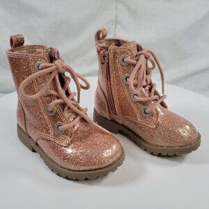 Old Navy Pink Glitter Lace Up Combat Boots Baby Toddler Girls Size 5